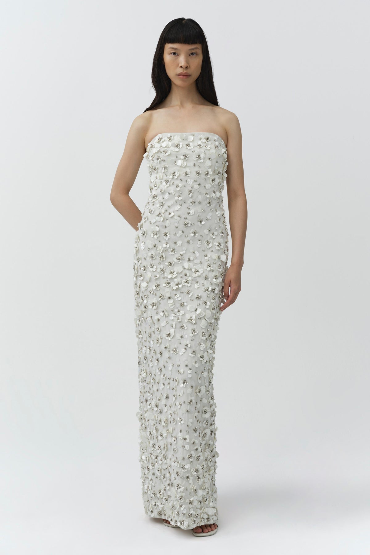 Serafina Strapless Embellished Gown