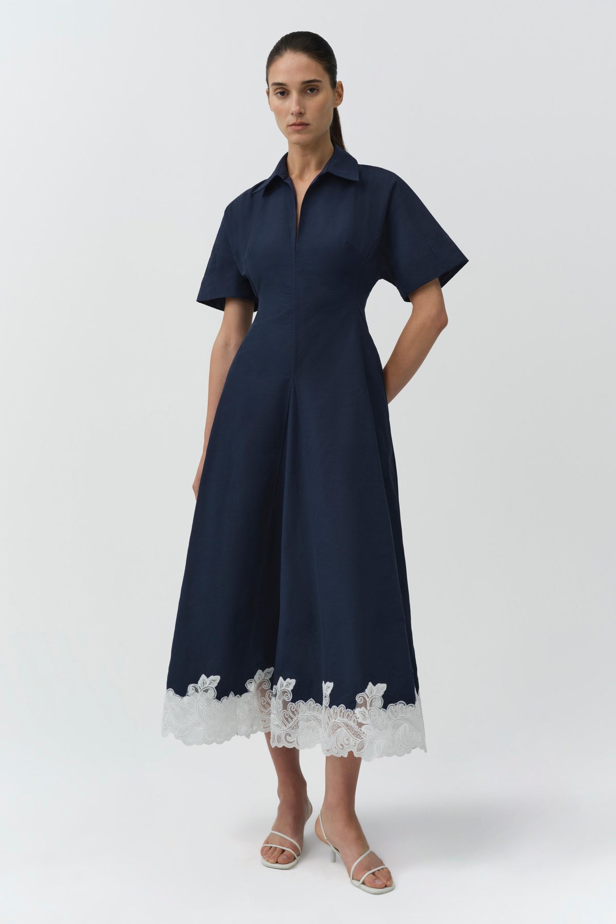 Nerris Cotton Faille Lace Midi Dress