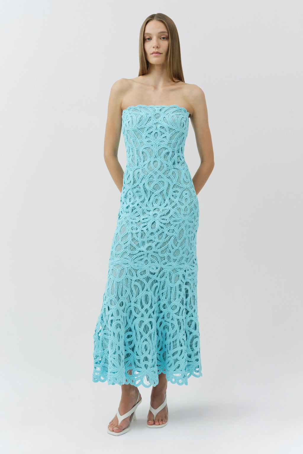 Clairis Lace Bustier Midi Dress