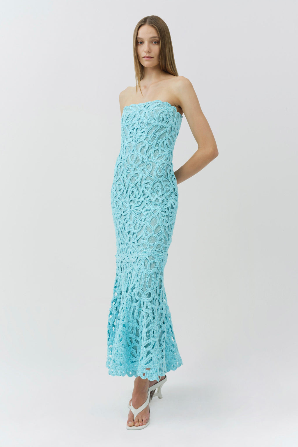 Clairis Lace Bustier Midi Dress