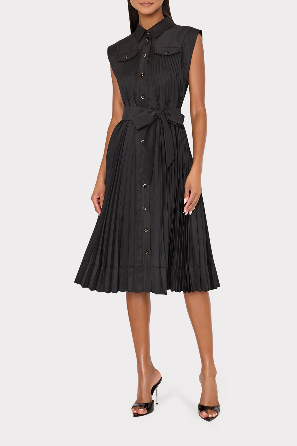 Johanna Pleated Twill Midi Dress