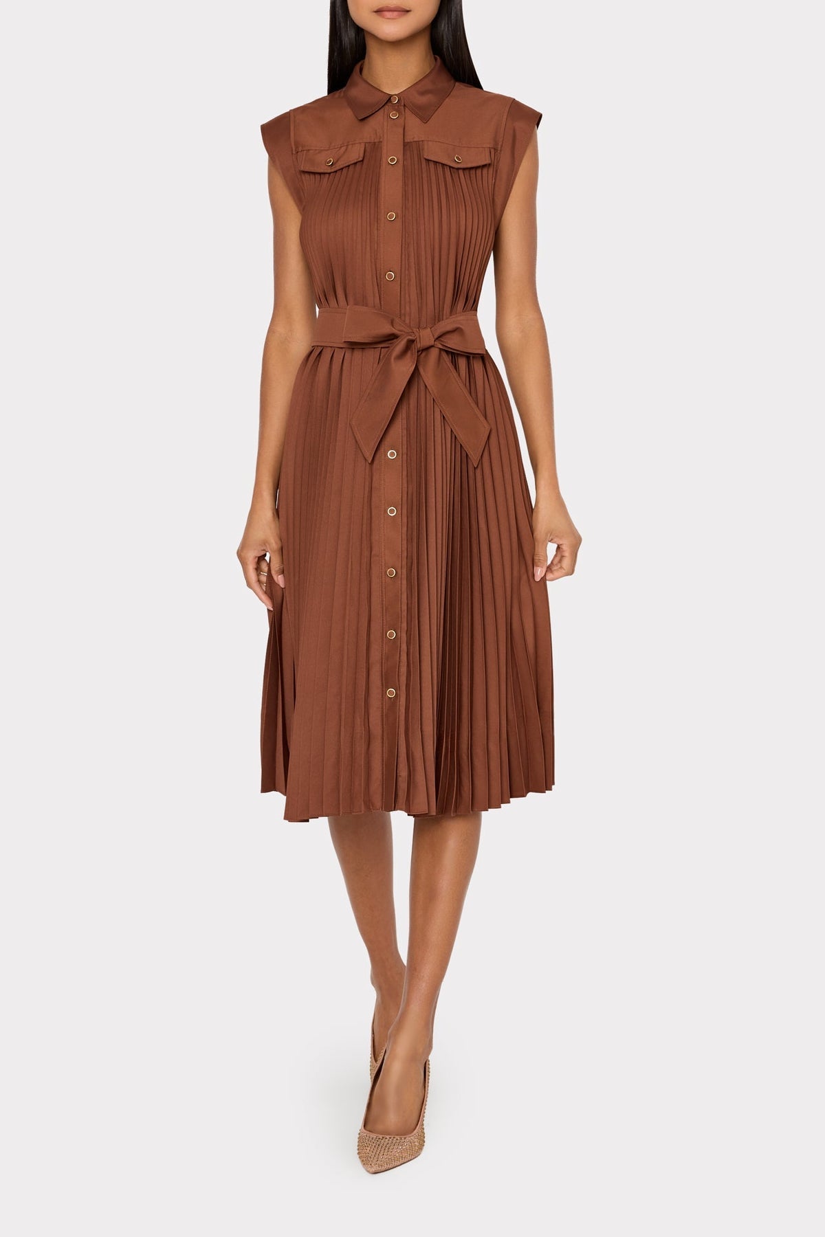 Johanna Pleated Twill Midi Dress