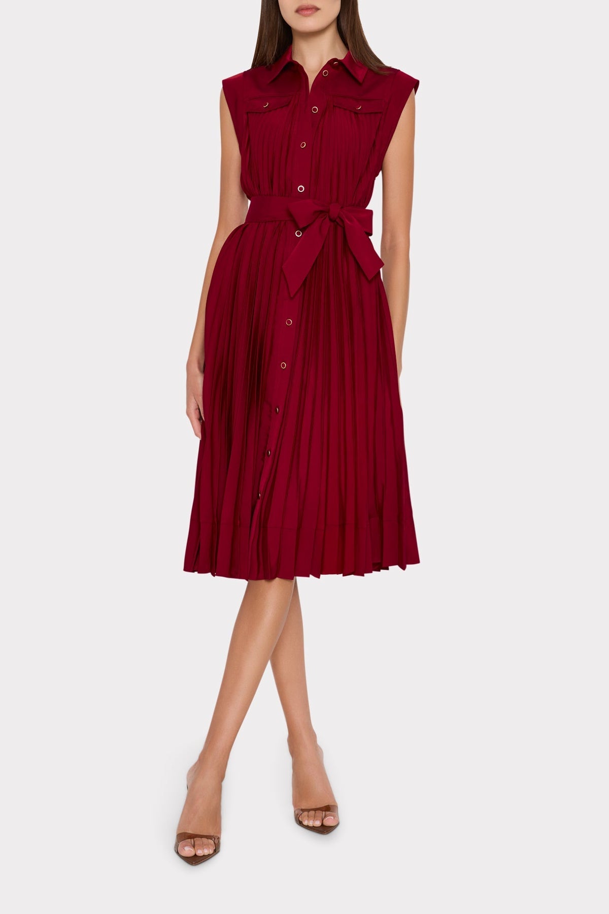 Johanna Pleated Twill Midi Dress