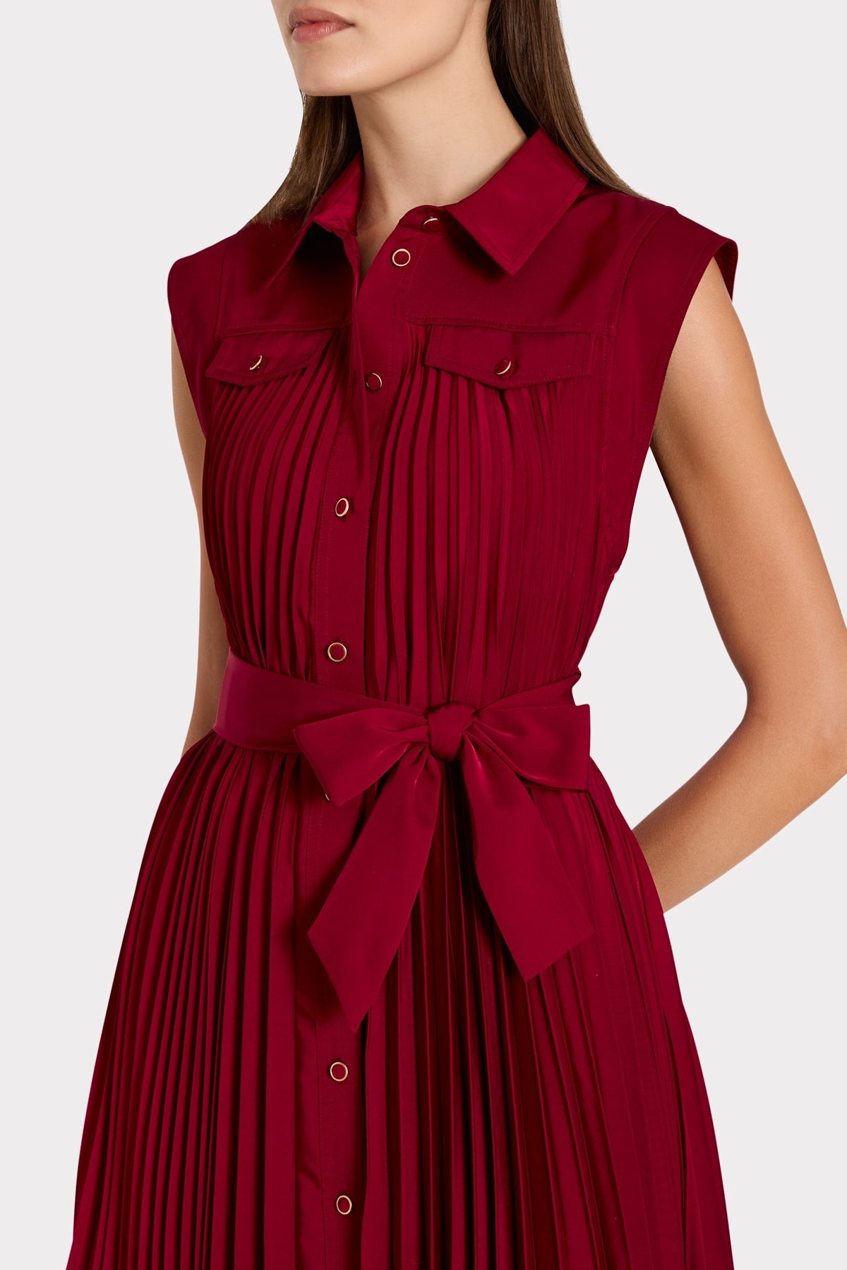Johanna Pleated Twill Midi Dress