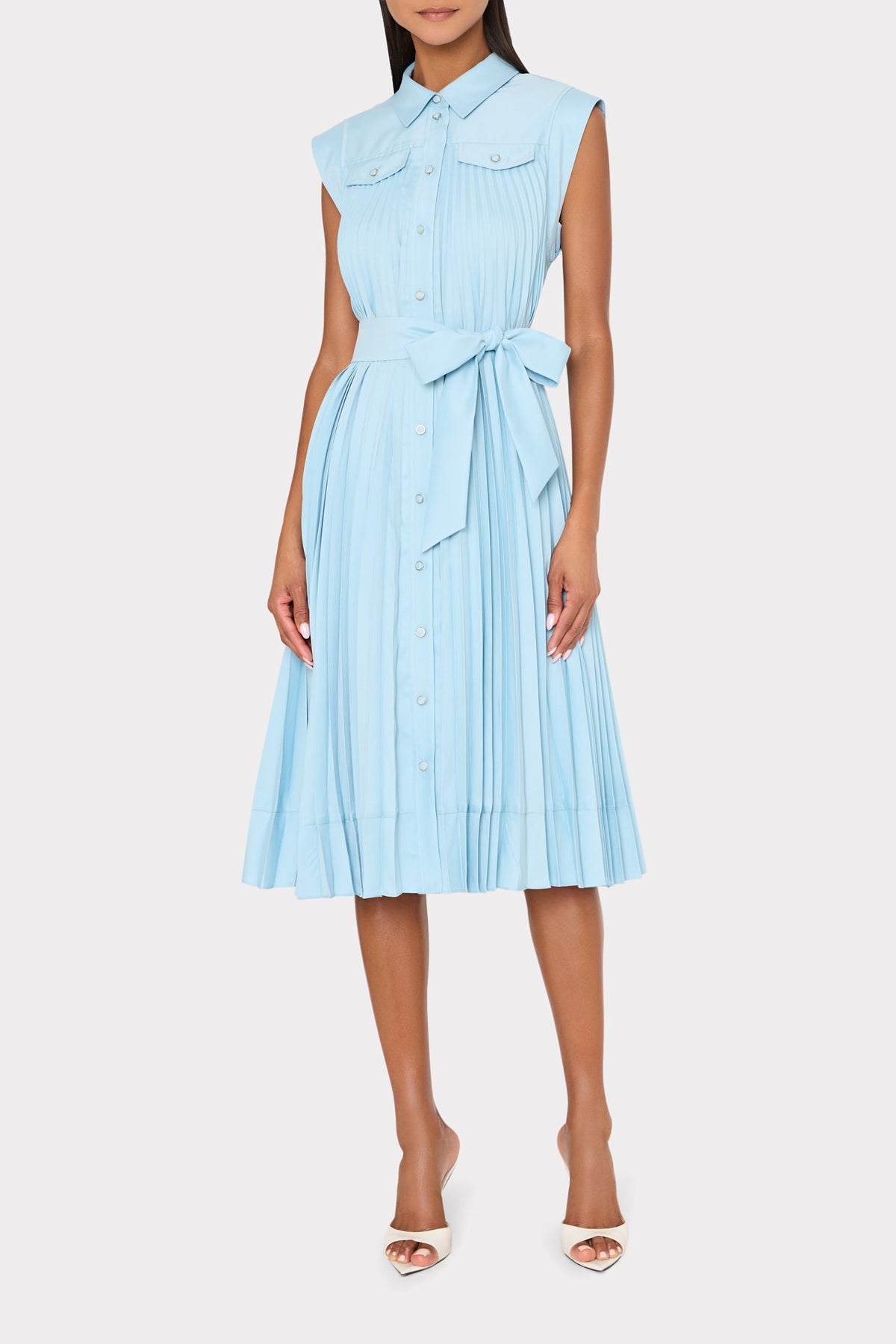 Johanna Pleated Twill Midi Dress