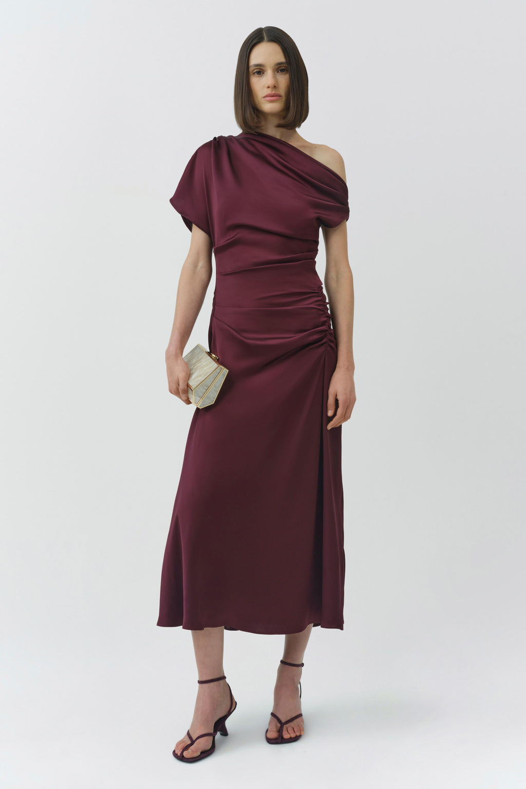 Joanna Off Shoulder Satin Midi Dress