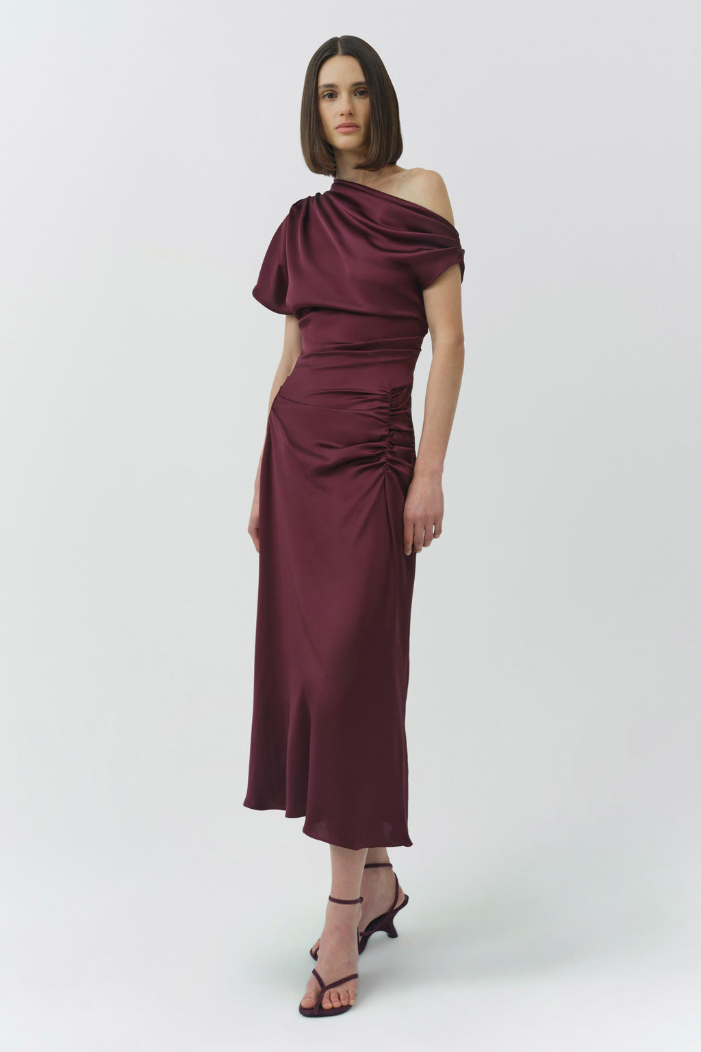 Joanna Off Shoulder Satin Midi Dress