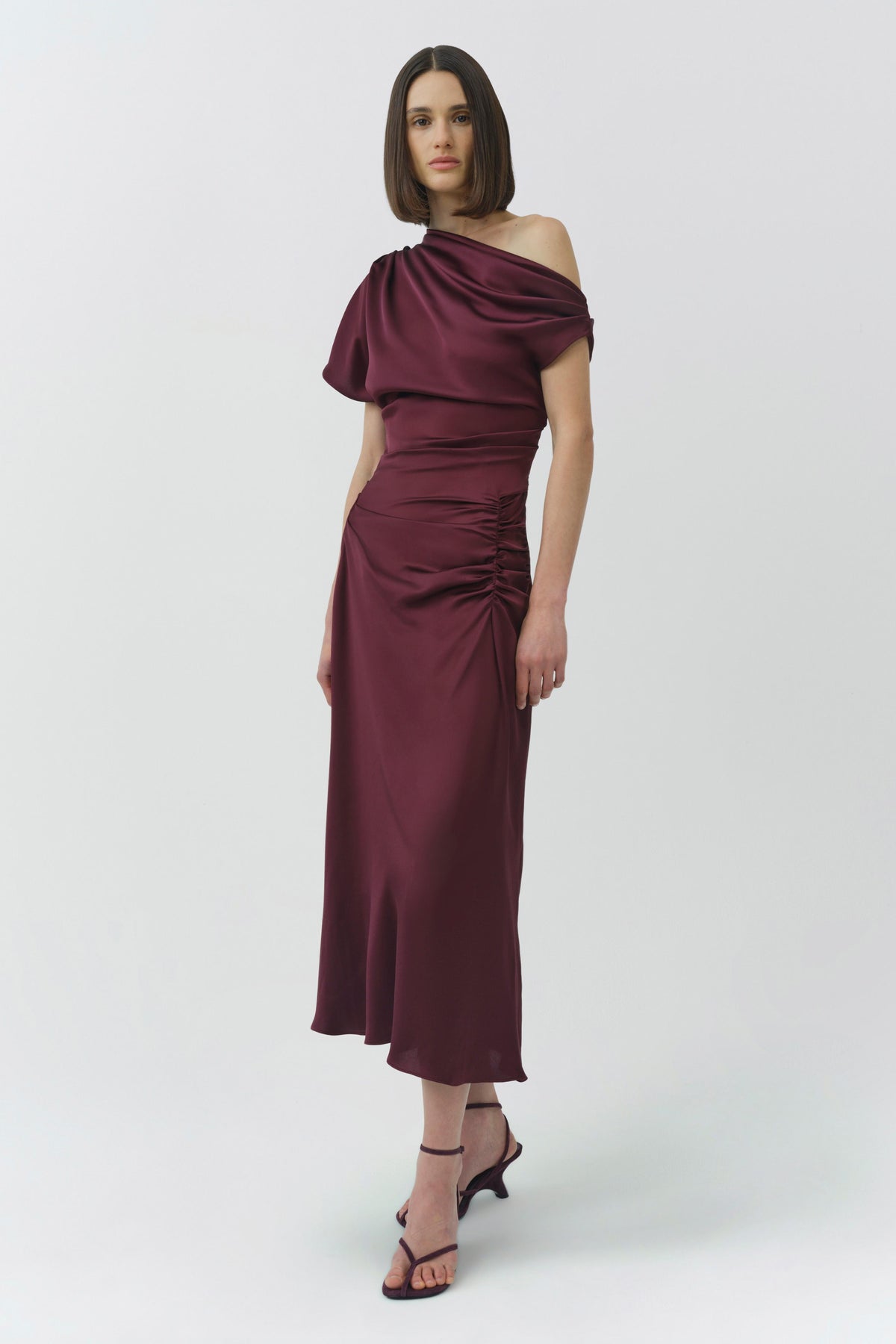 Joanna Off Shoulder Satin Midi Dress