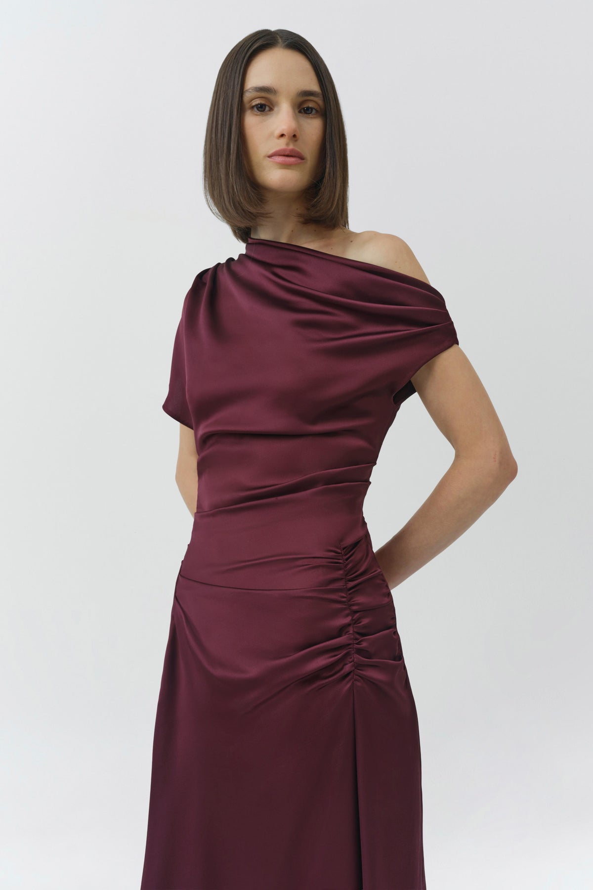 Joanna Off Shoulder Satin Midi Dress
