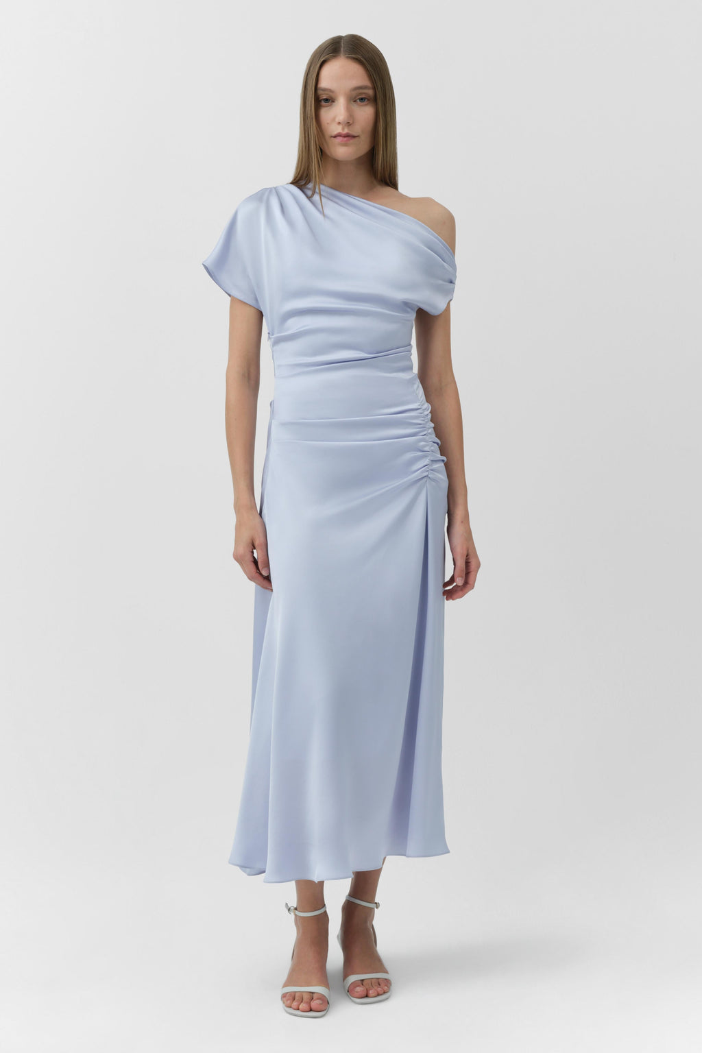 Joanna Off Shoulder Satin Midi Dress