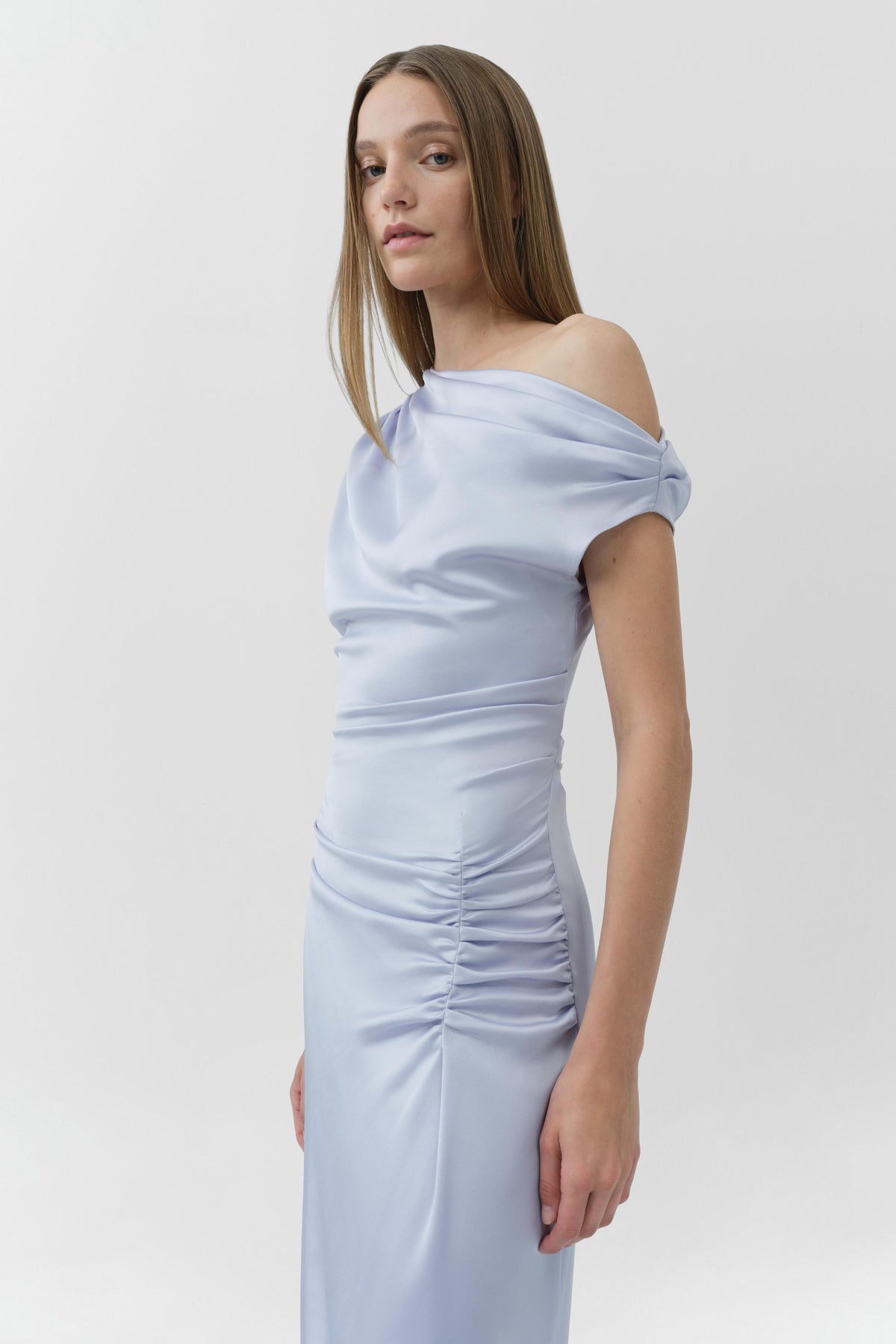 Joanna Off Shoulder Satin Midi Dress
