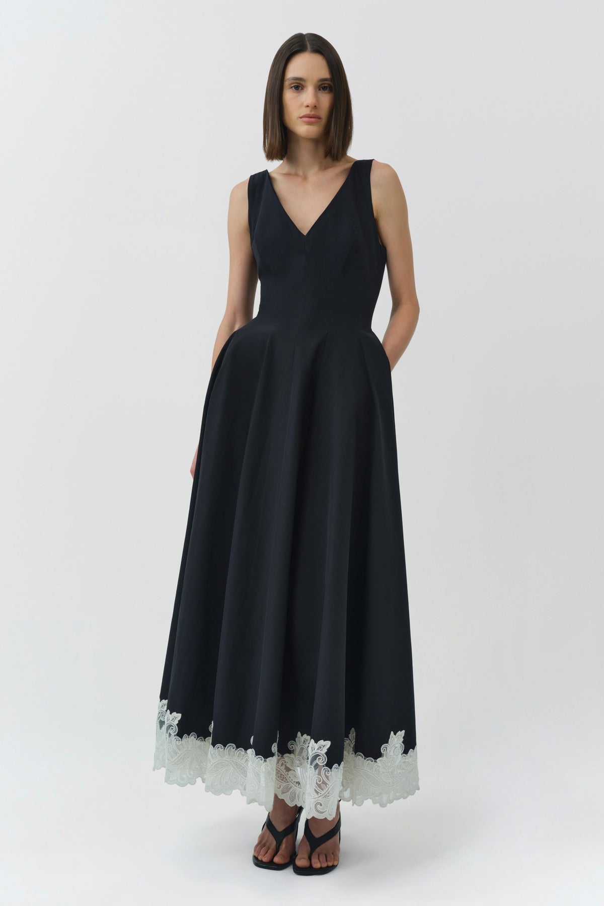 Mira Cotton Faille Lace Midi Dress