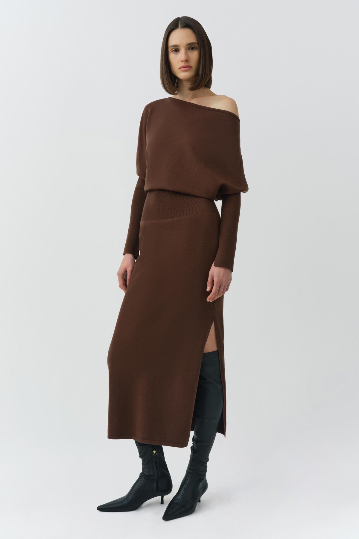 Janese Off Shoulder Knit Midi Dress