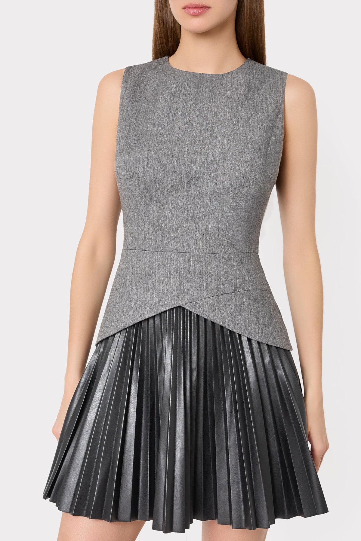 Haddy Leather Pleated Combo Mini Dress