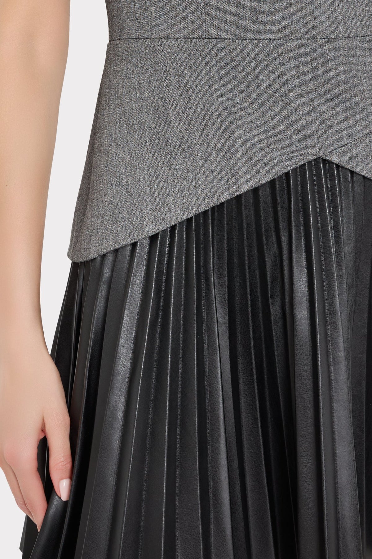 Haddy Leather Pleated Combo Mini Dress