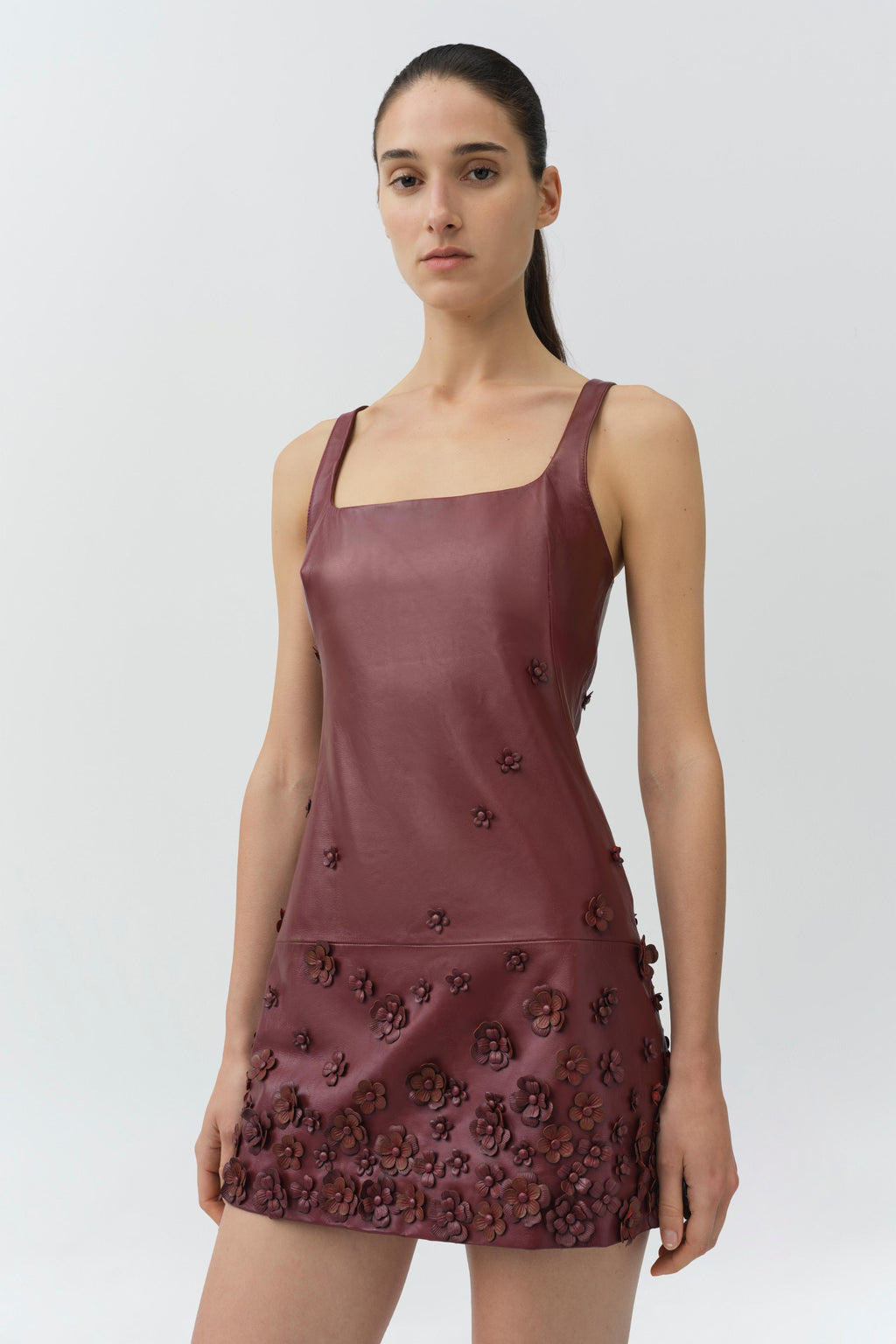 Talen Floral Leather Mini Dress