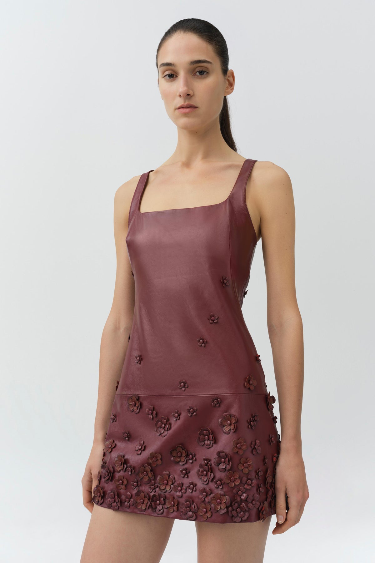 Talen Floral Leather Mini Dress