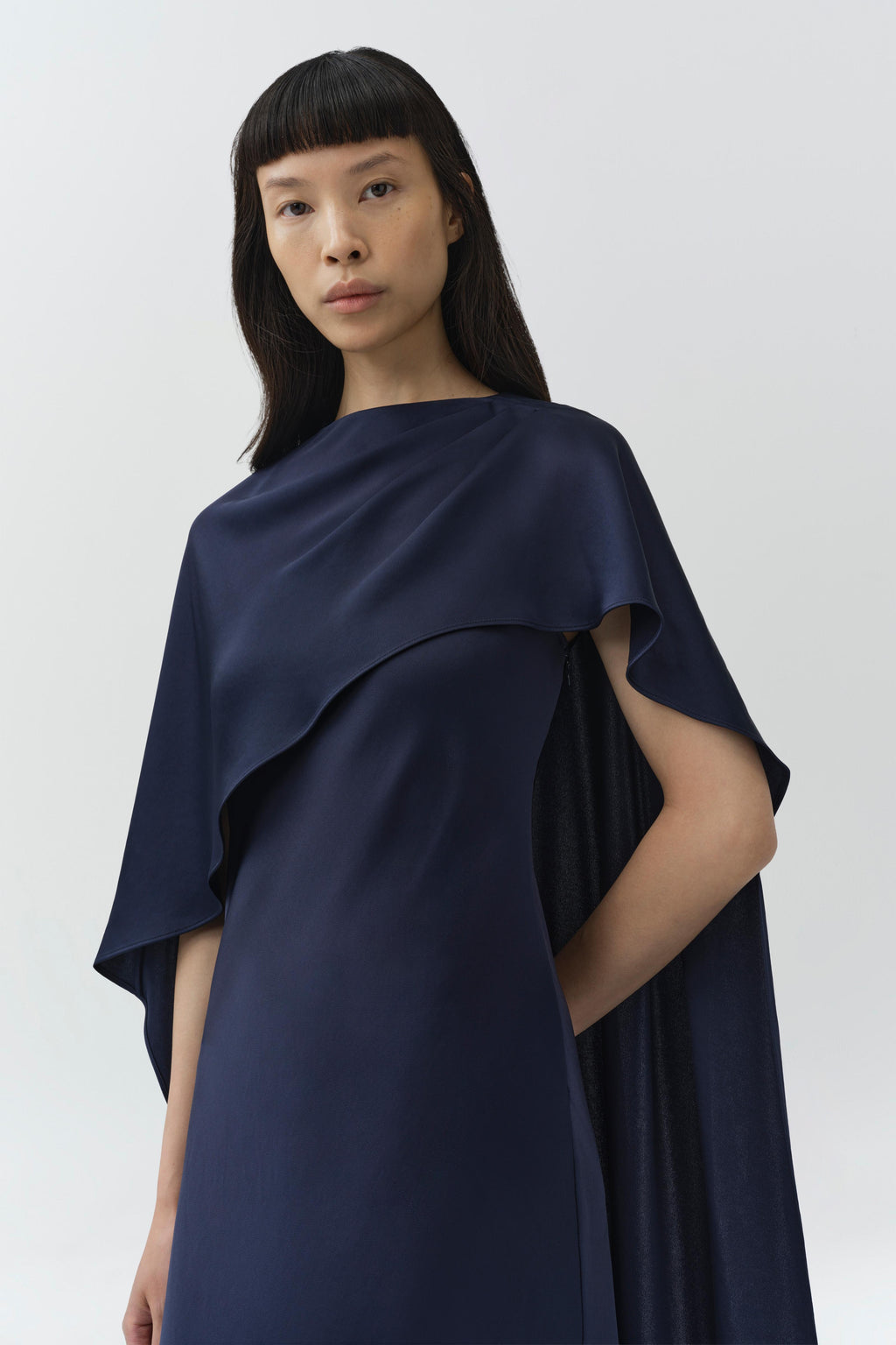 Izel Satin Cape Gown