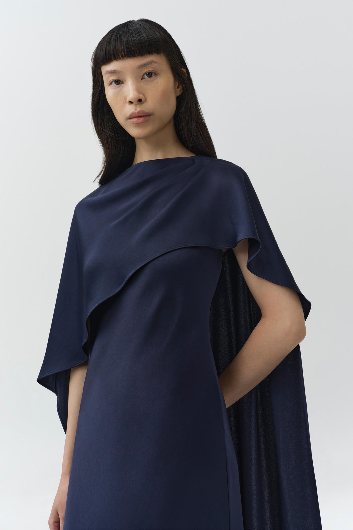 Izel Satin Cape Gown