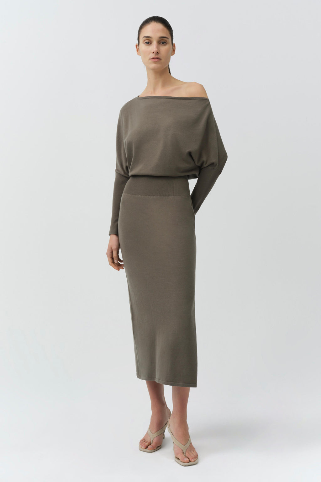 Janese Off Shoulder Knit Midi Dress