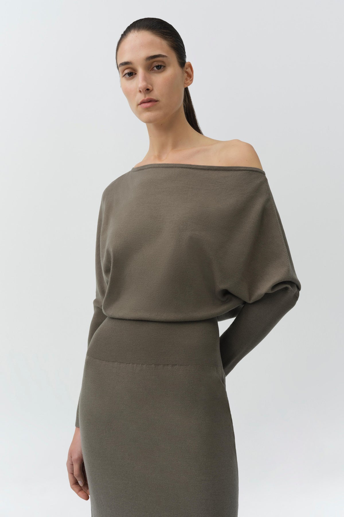 Janese Off Shoulder Knit Midi Dress