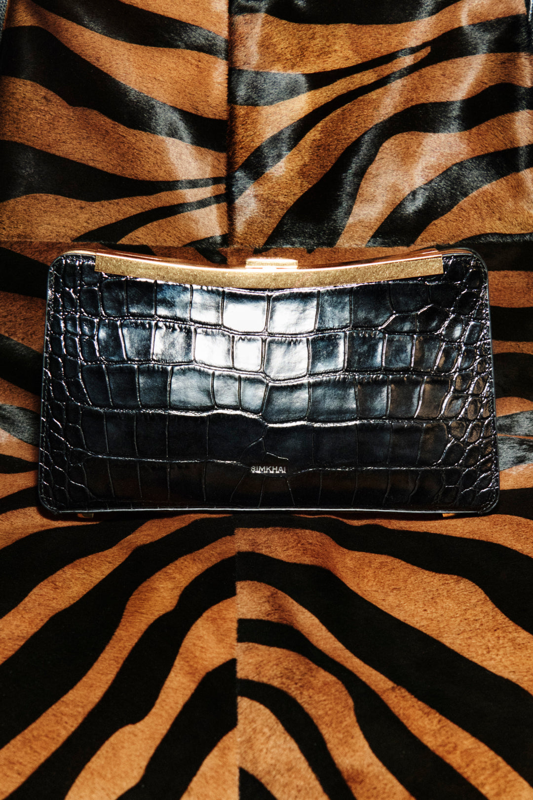 Solange Croc-Embossed Leather Clutch