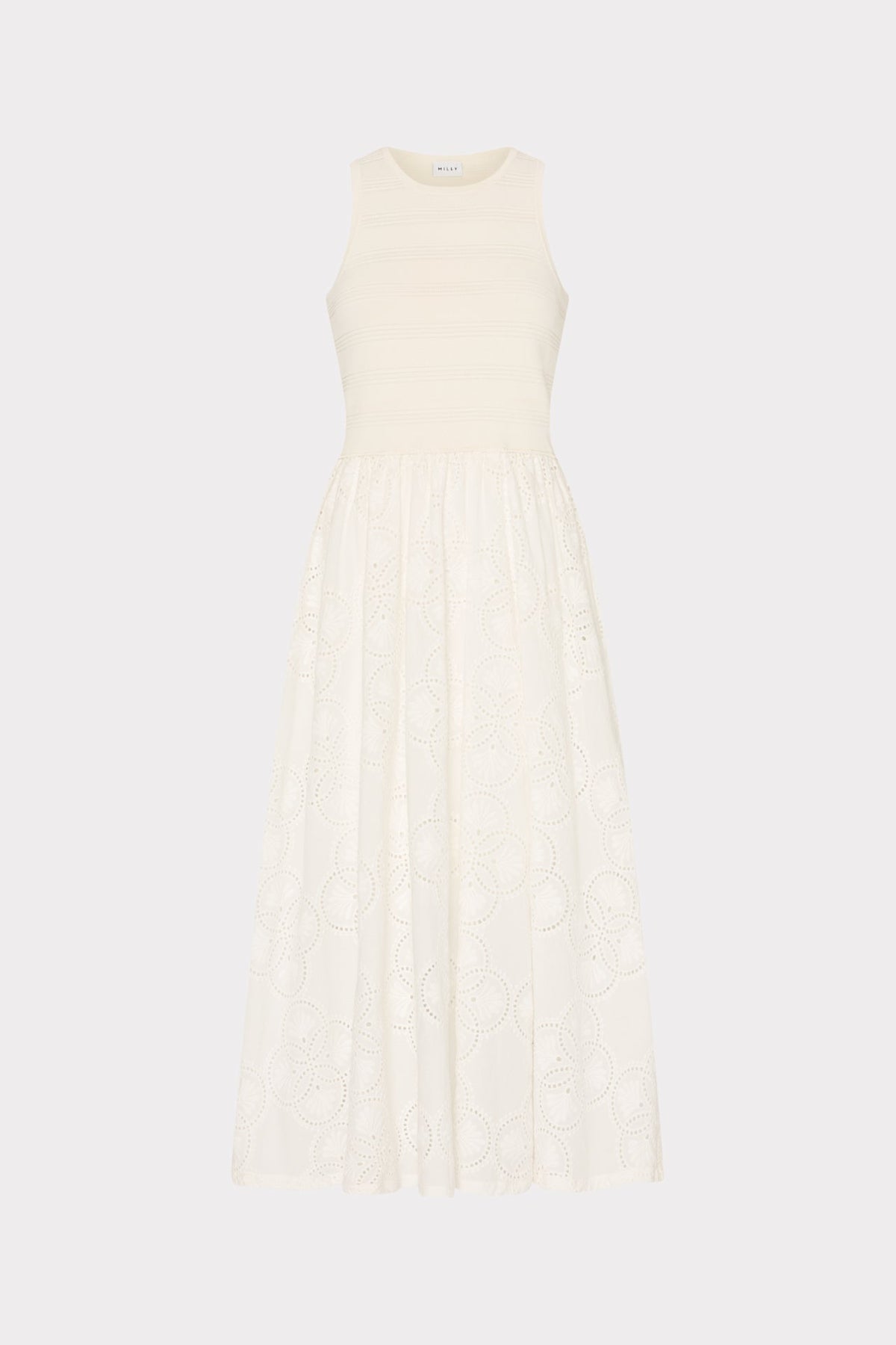 Geo Eyelet Knit Combo Midi Dress