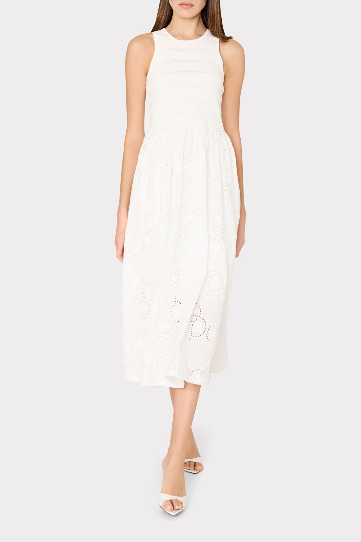 Geo Eyelet Knit Combo Midi Dress