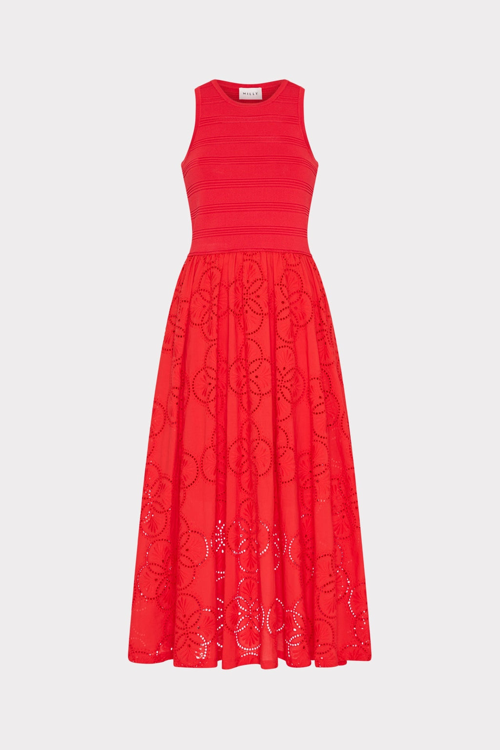 Geo Eyelet Knit Combo Midi Dress