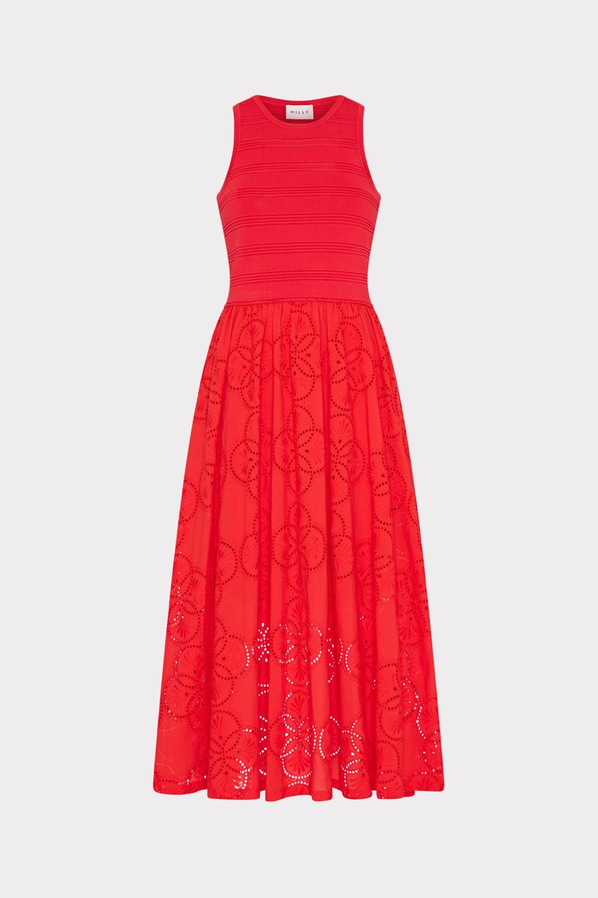 Geo Eyelet Knit Combo Midi Dress