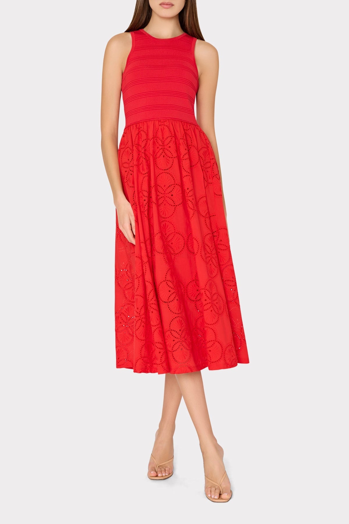 Geo Eyelet Knit Combo Midi Dress