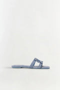 Simkhai Monogram Denim Leather Flat Slide
