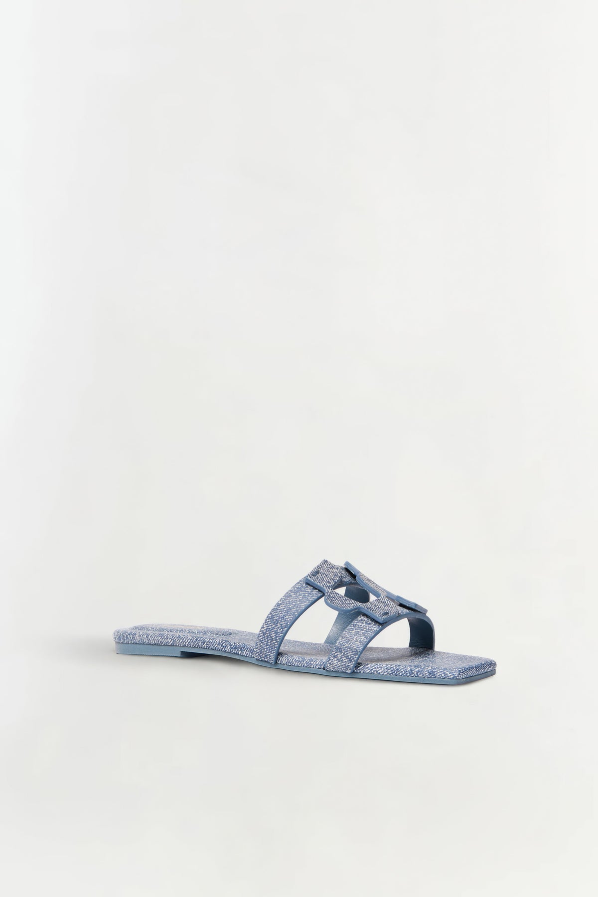 Simkhai Monogram Denim Leather Flat Slide